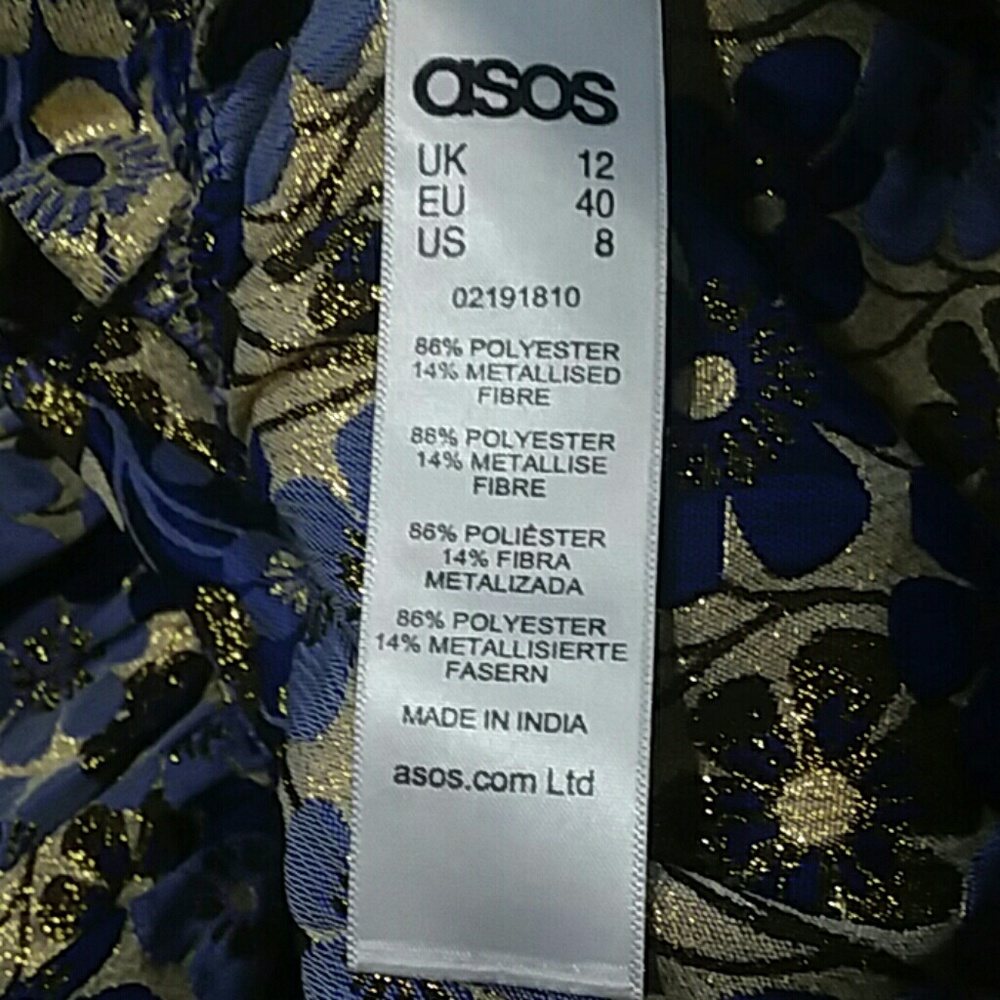 ASOS Womens 8 Blue Metallic Floral Ruffle Hem Skirt - Picture 7 of 7